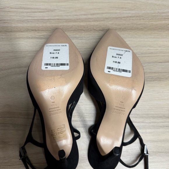 SCHUTZ Black Pointed Slingback Suede Heels - Picture 8 of 10